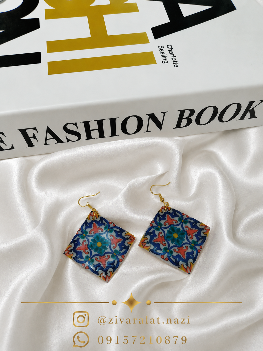 گوشواره پلیمری طرح کاشی ایرانی